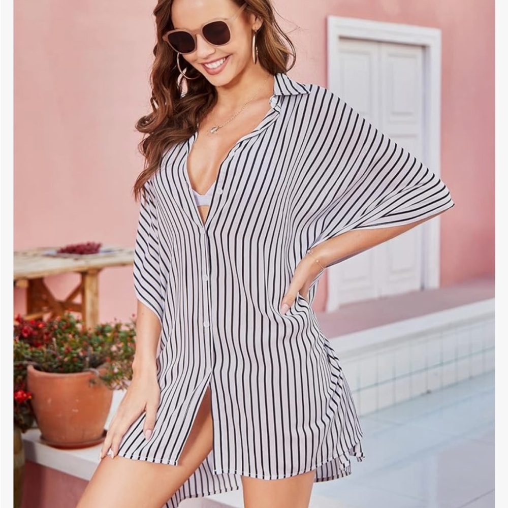 Striped Black and White Swim Cover-Up